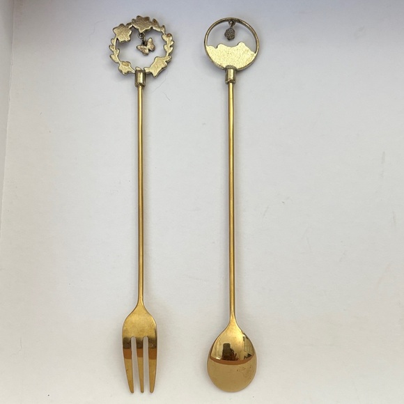 Gold Enamel Fork and Spoon Set - Picture 4 of 7